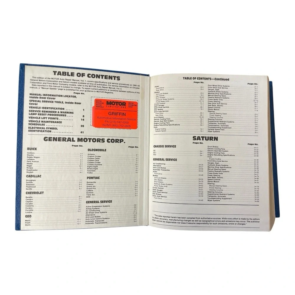 Motor Auto Repair Manual 1993 56th Edition Professional Service Trade Edition‎